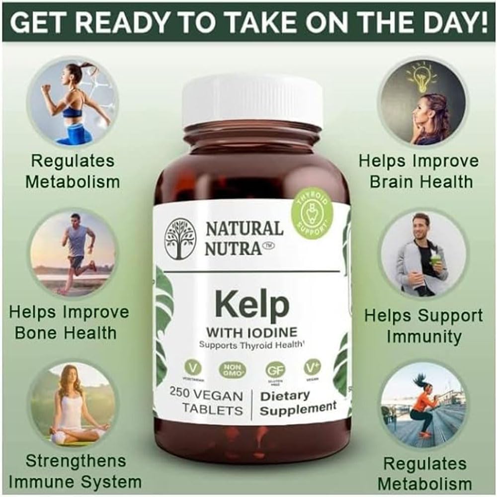 Natural Nutra Kelp Iodine 225 mcg comprimés sur une table