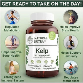 Natural Nutra Kelp Iodine 225 mcg comprimés sur une table