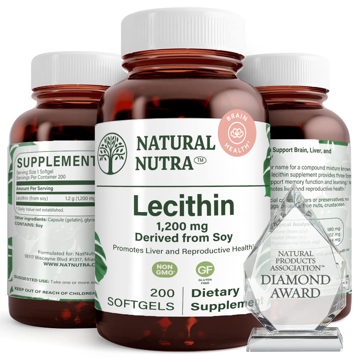 Natural Nutra Lécithine de Soja 1200mg 200 gélules, vue de face