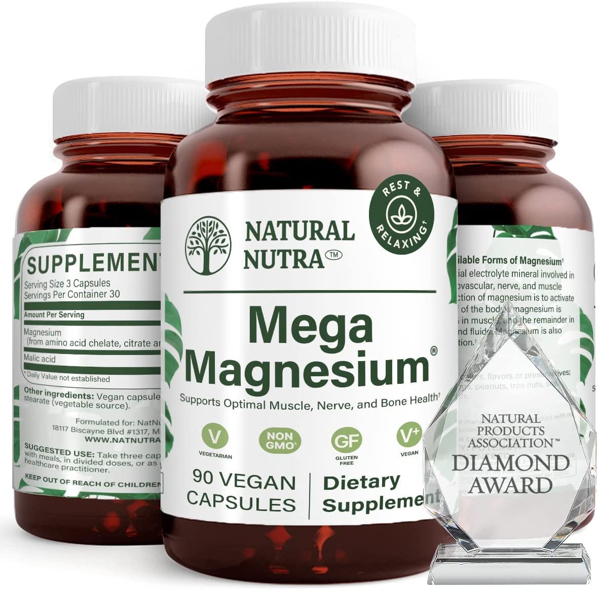Natural Nutra Magnésium 400mg 90 capsules vue de face