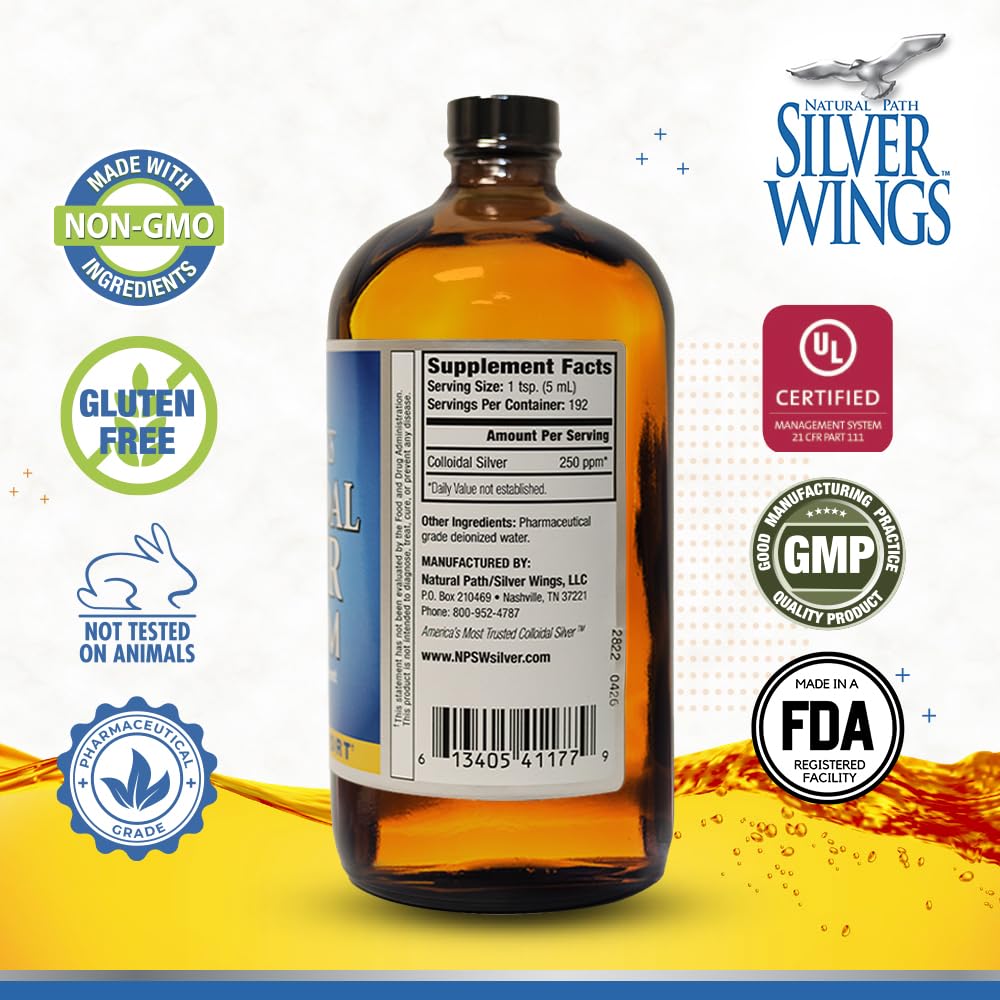 Natural Path Silver Wings Argent Colloïdal 250ppm 473ml étiquette