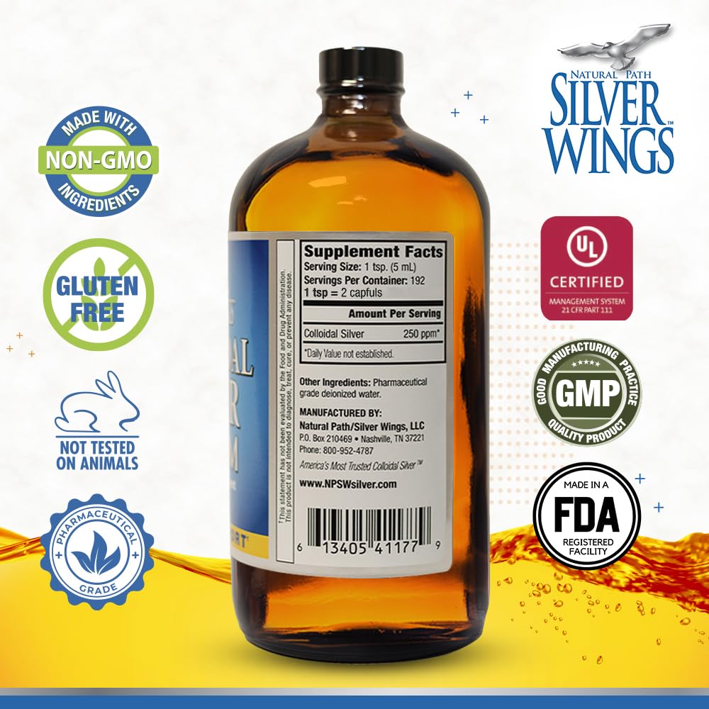 Natural Path Silver Wings Argent Colloïdal 250ppm étiquette avec détails
