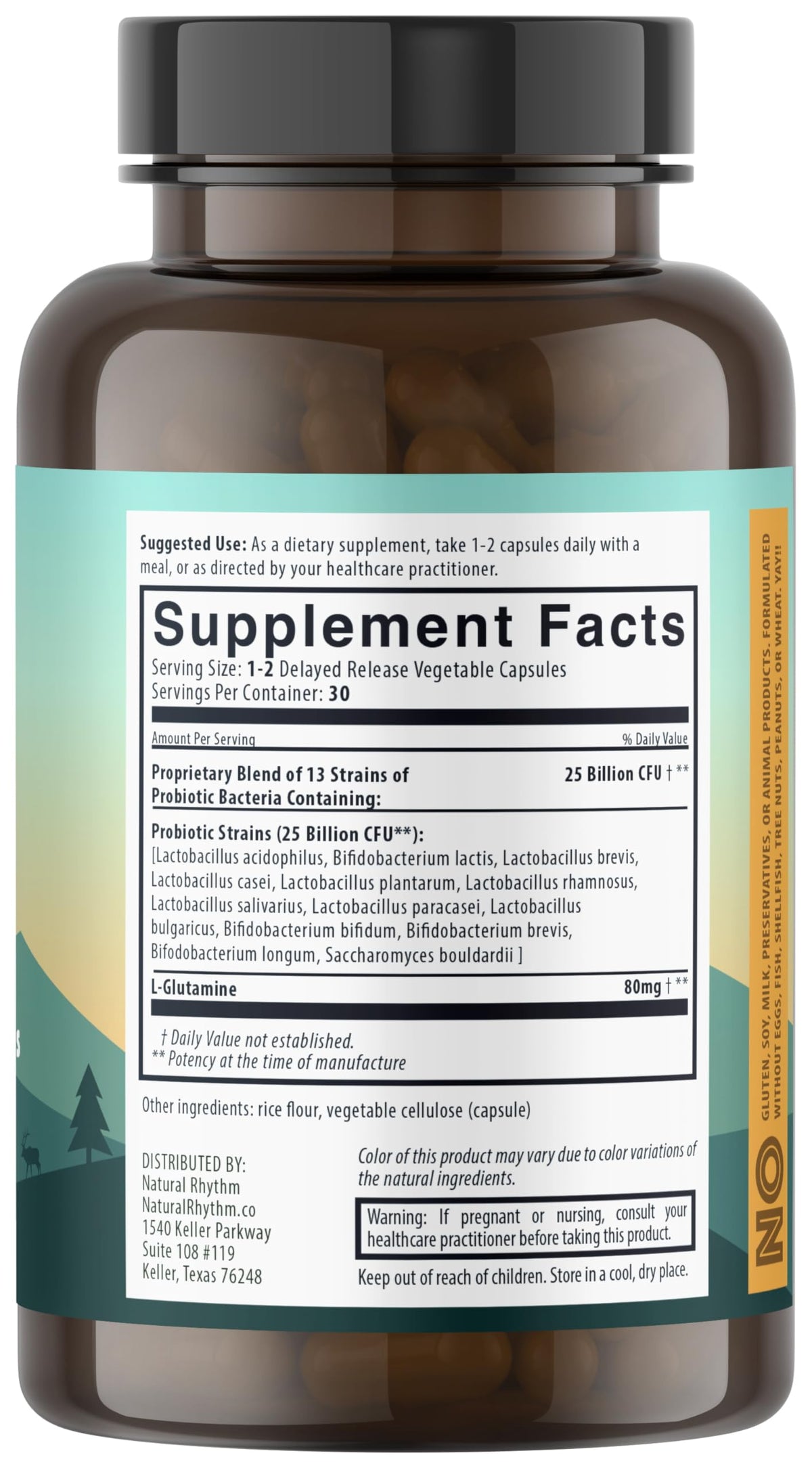 Natural Rhythm Complément Alimentaire Probiotique 60 Capsules vue de dos