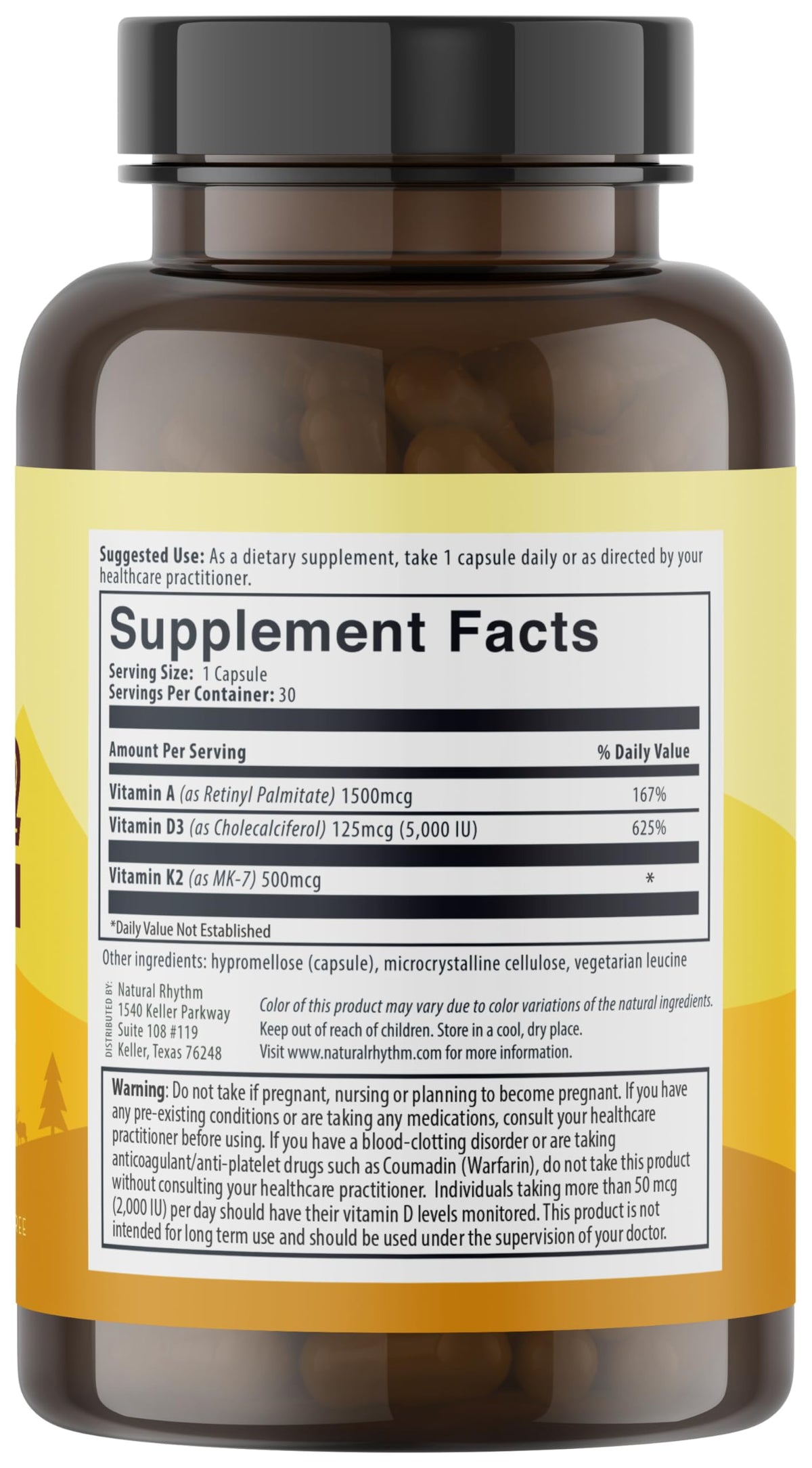 Natural Rhythm D3 5000 UI 30 capsules sur table