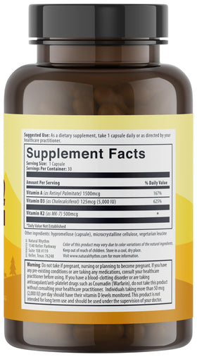 Natural Rhythm D3 5000 UI 30 capsules sur table