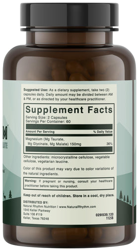 Natural Rhythm Triple Calm Magnesium 150 mg avec dosage visible