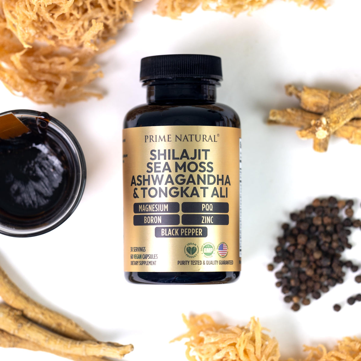 NATURAL Shilajit 1000mg capsules in a hand