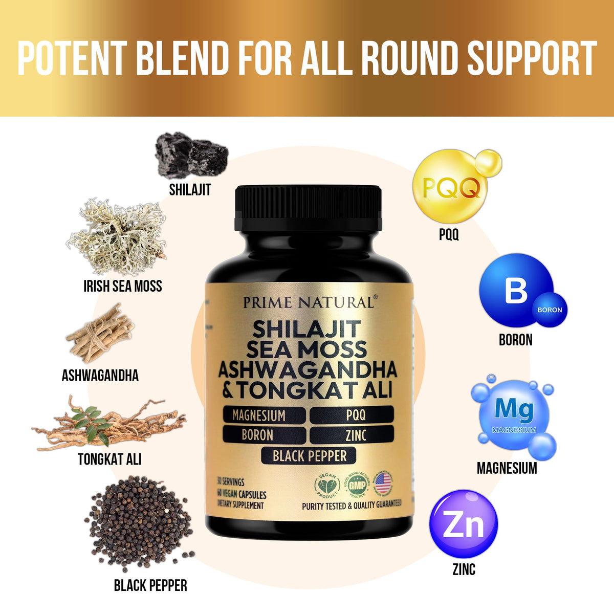 NATURAL Shilajit 1000mg capsules with a measuring spoon