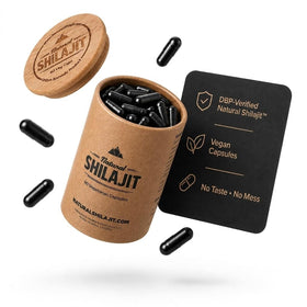 NATURAL SHILAJIT Capsules 60 compte en tube en carton avec couvercle en bambou