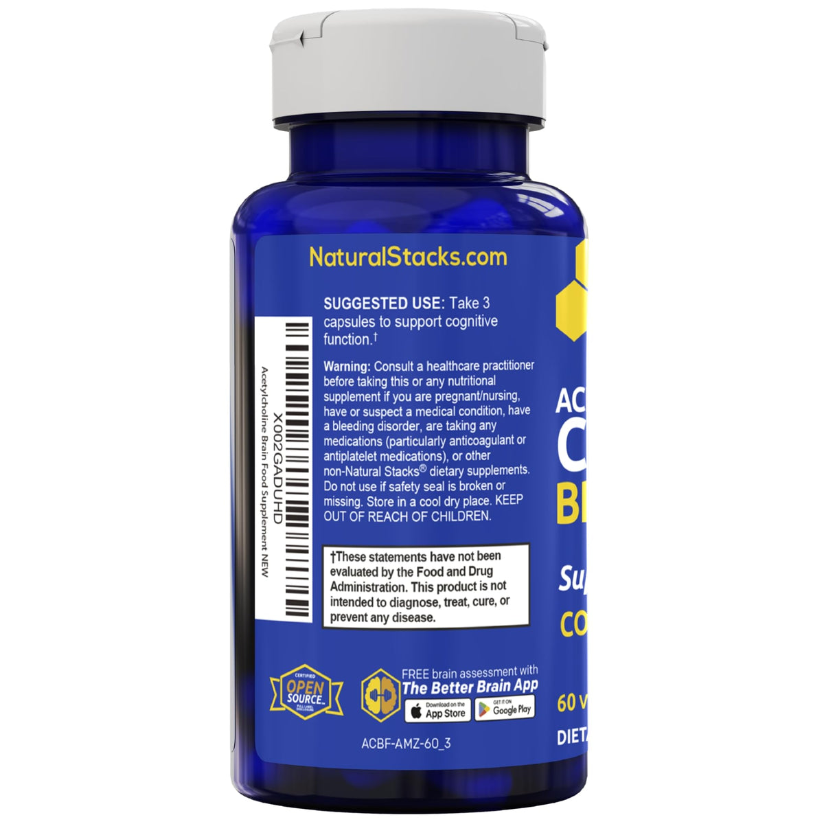 NATURAL STACKS Acétylcholine Alimentation Cérébrale 120 comprimés avec d'autres compléments alimentaires