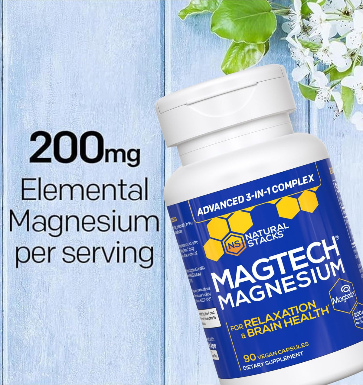 NATURAL STACKS Complexe de Magnésium MagTech 90 gélules sur fond neutre