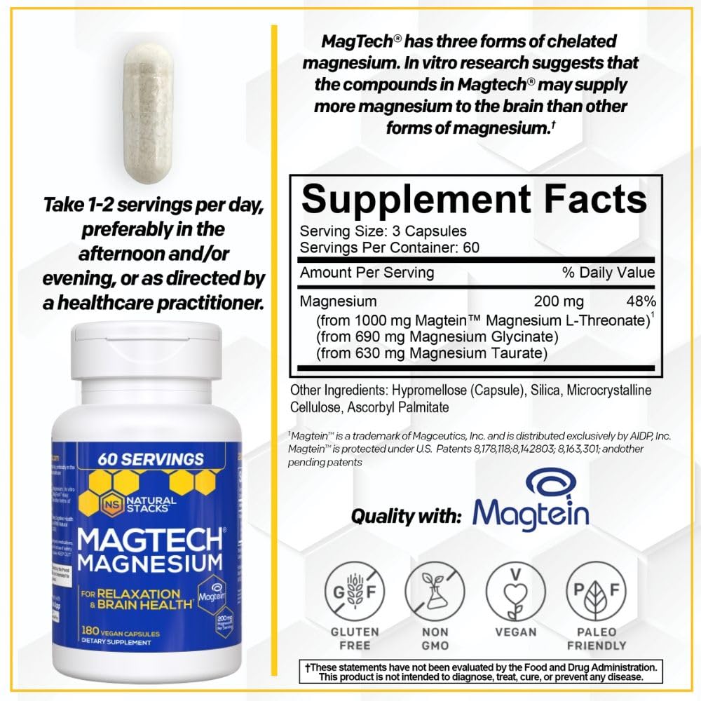 NATURAL STACKS Complexe Magnésium MagTech 180 capsules avec étiquette