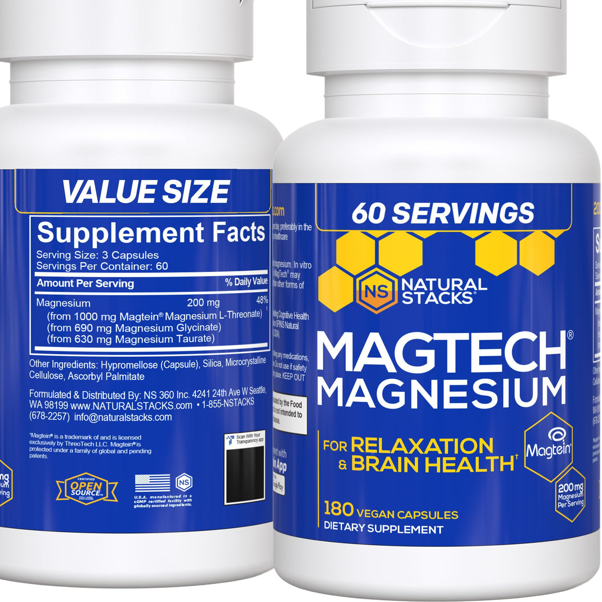 NATURAL STACKS Complexe Magnésium MagTech 180 capsules vue de face
