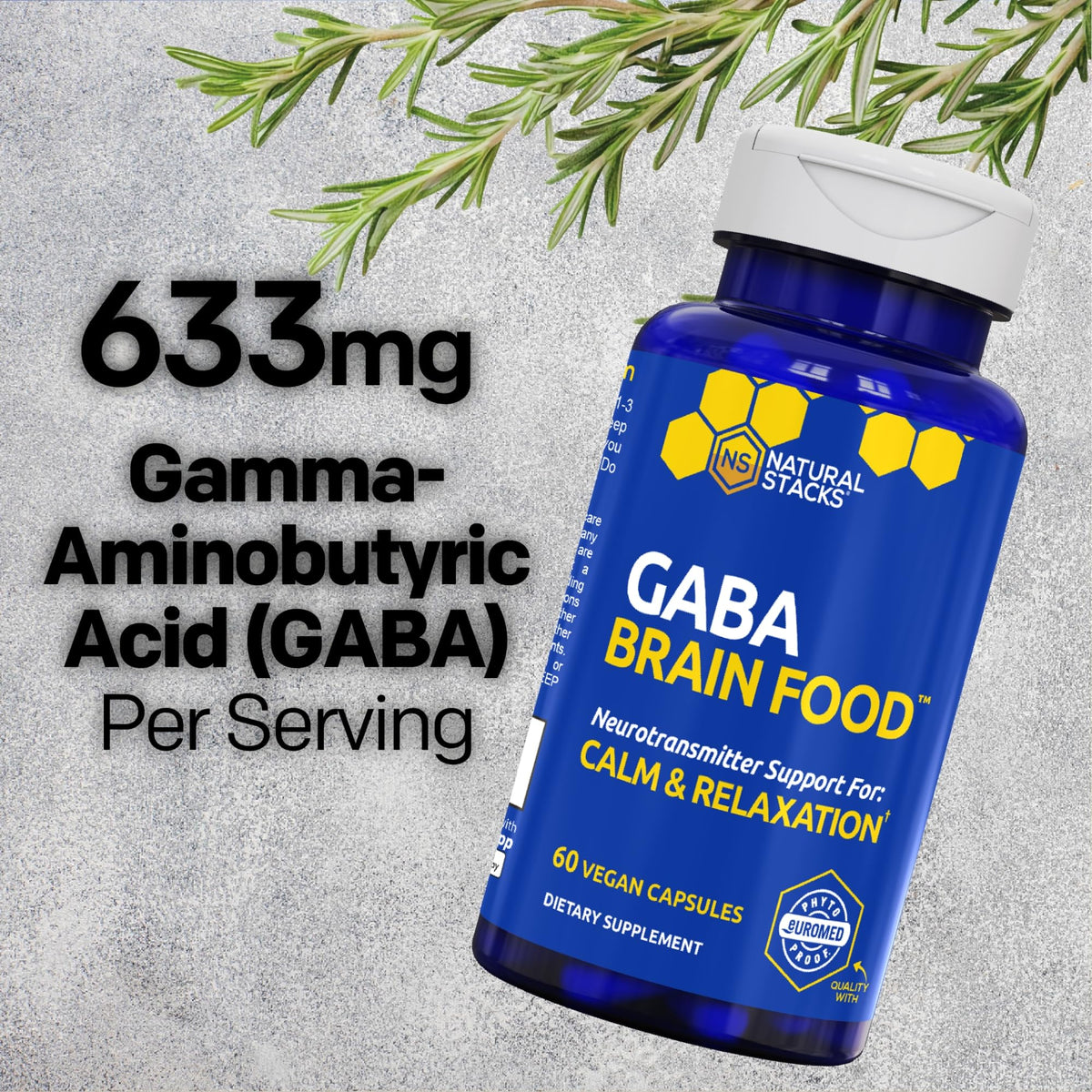 NATURAL STACKS GABA Brain Food, capsules sur fond blanc