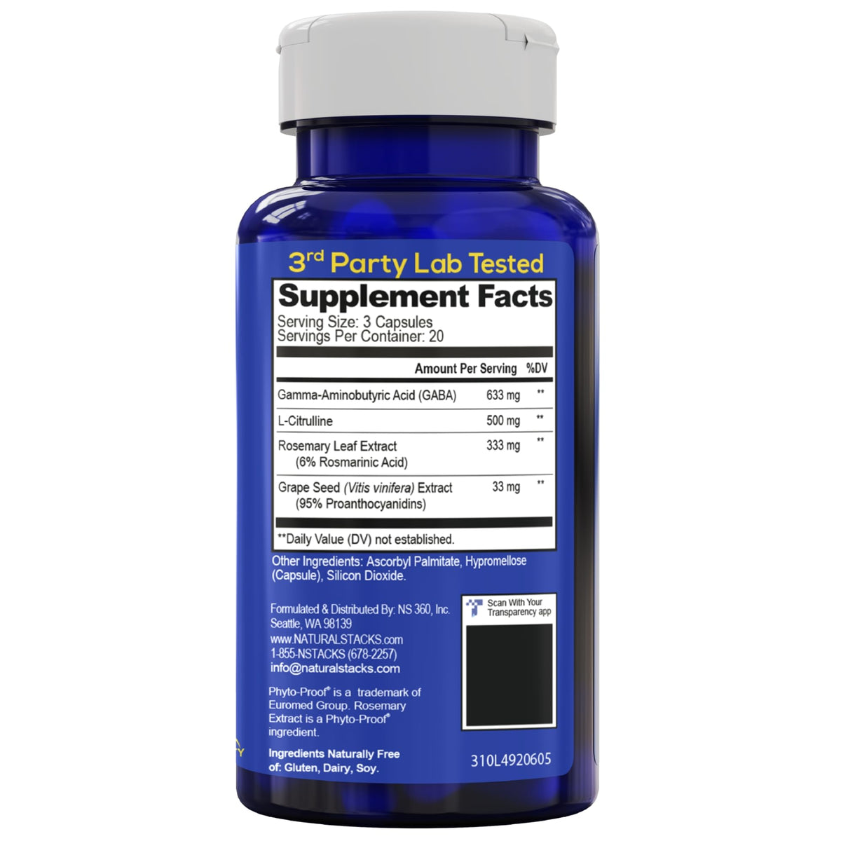 NATURAL STACKS GABA Brain Food, capsules sur une table en bois