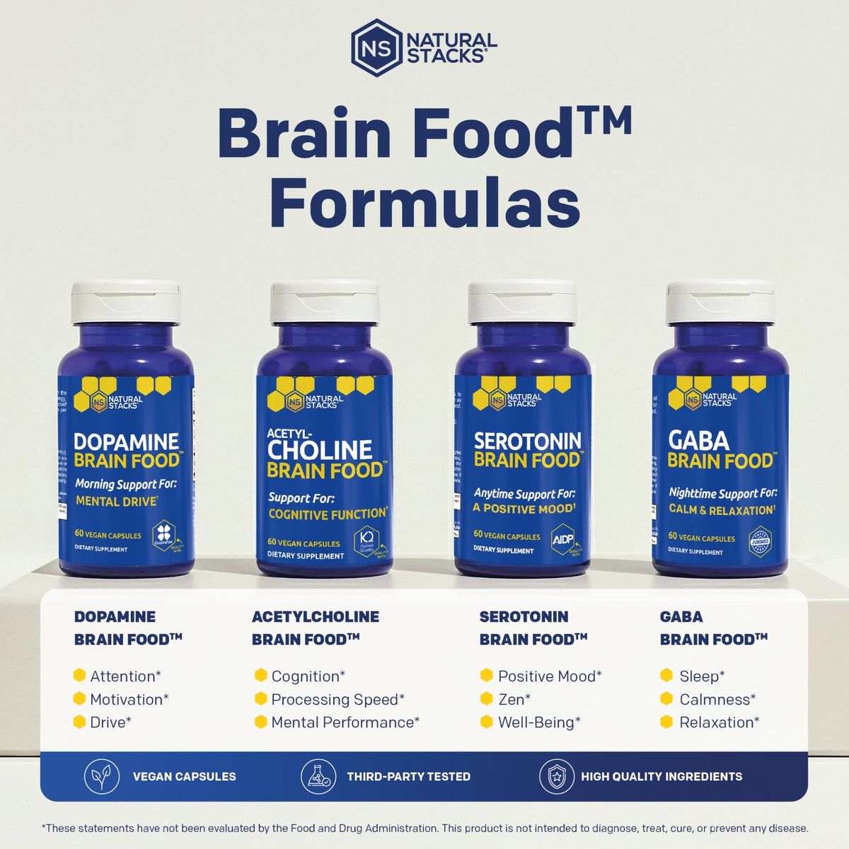 NATURAL STACKS GABA Brain Food on a wooden table