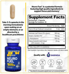 NATURAL STACKS NeuroFuel packaging avec informations nutritionnelles