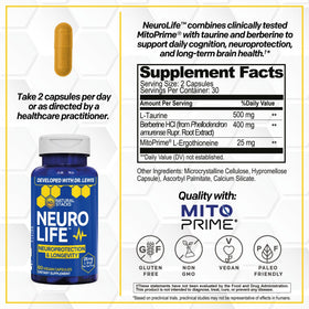 NATURAL STACKS NeuroLife 60 capsules arrière avec ingrédients