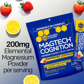 NATURAL STACKS Poudre de Magnésium Cognition 82g sur un bureau