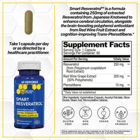 NATURAL STACKS Resveratrol 250mg flacon arrière montrant les ingrédients