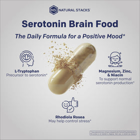 NATURAL STACKS Serotonin Brain Food, arrière du flacon