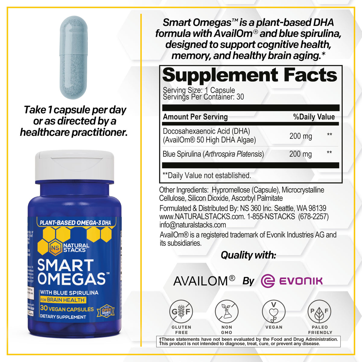 NATURAL STACKS Smart Omegas, emballage et capsules