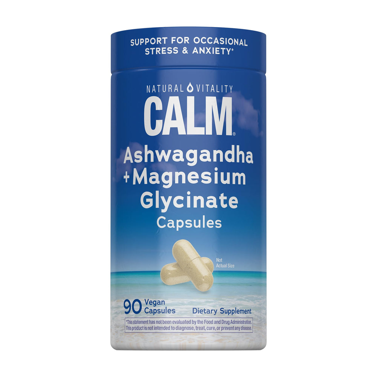 Natural Vitality Calm capsules Ashwagandha et Magnésium Glycinate 100g