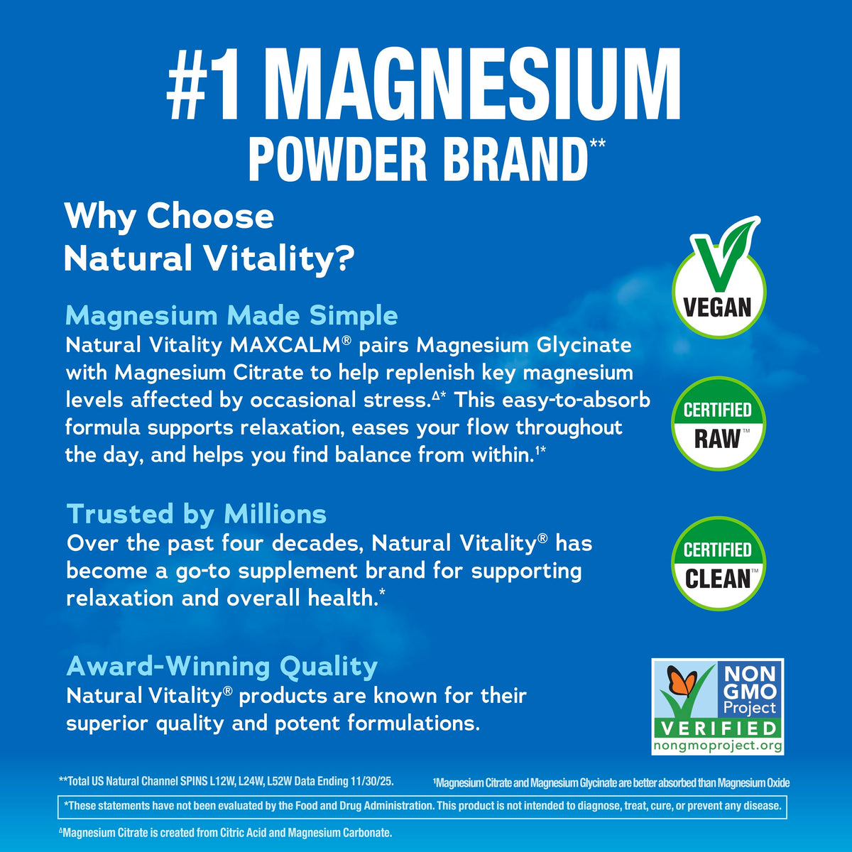 Natural Vitality Calm Poudre de Magnésium 540g, vue de côté