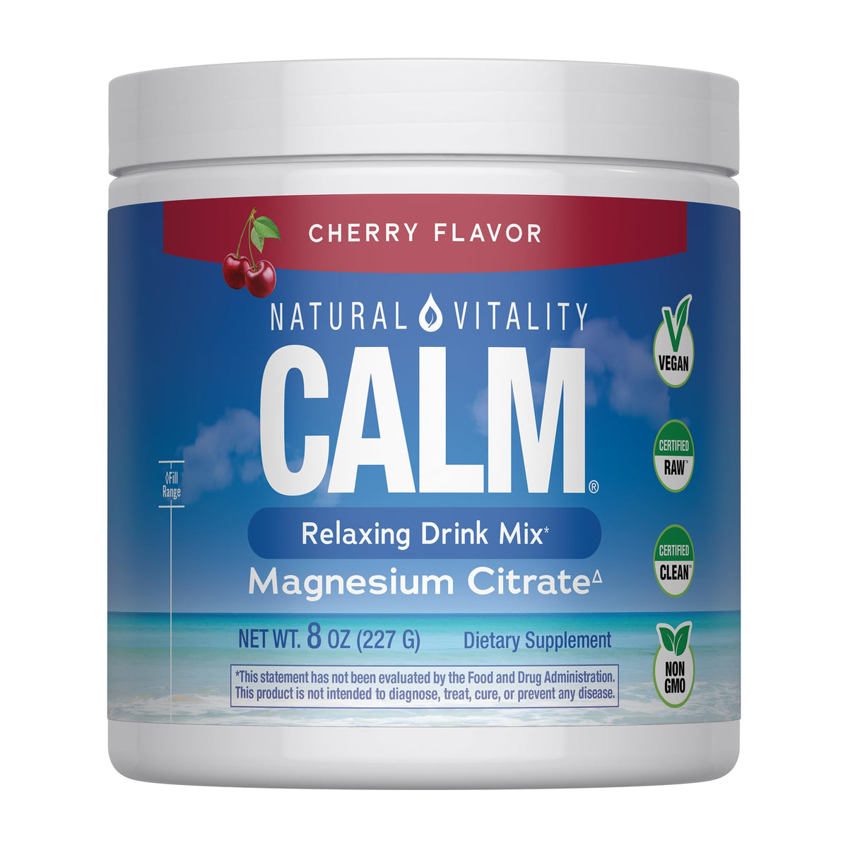 Natural Vitality Complément Alimentaire Magnésium 290g Saveur Cerise Vue de Face