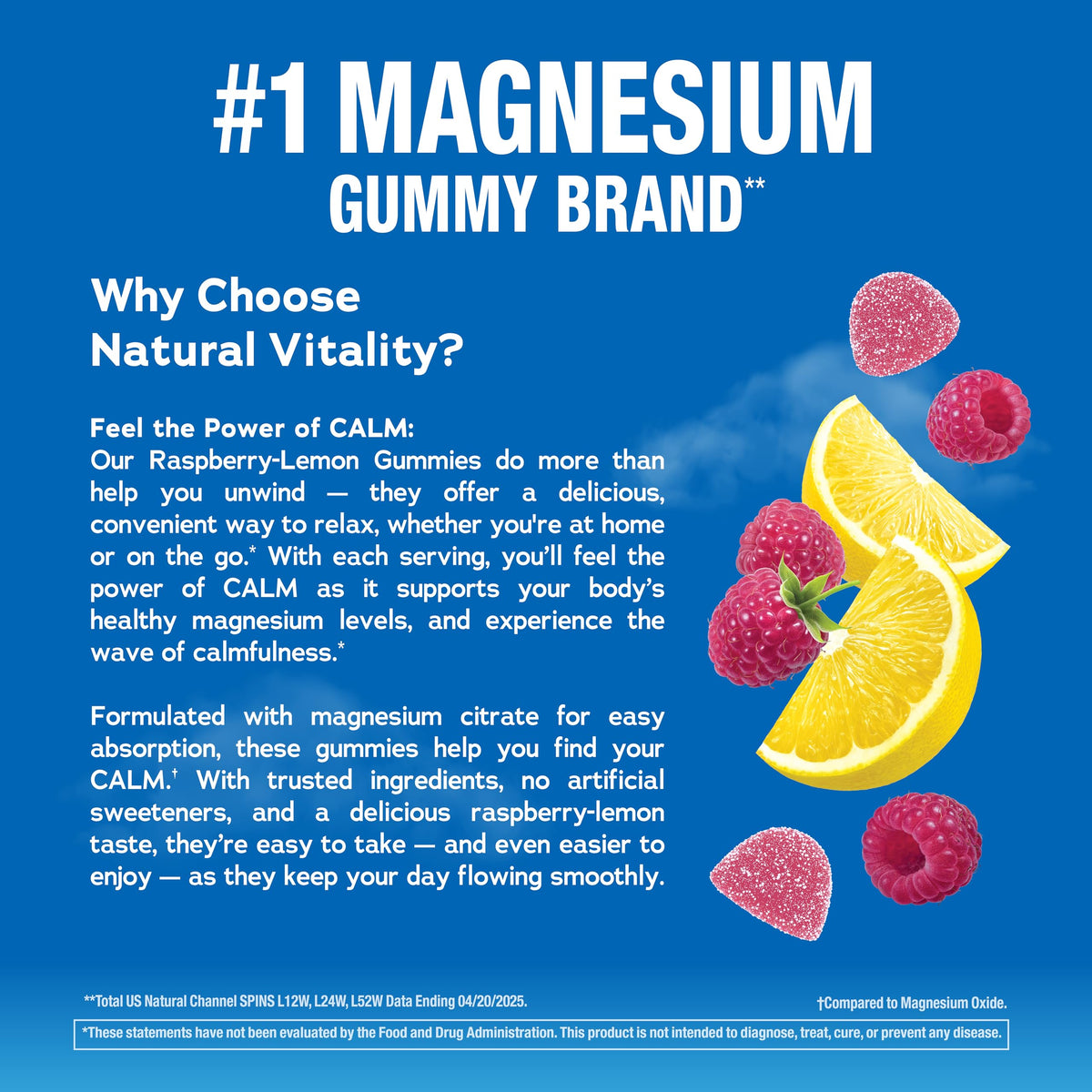Natural Vitality Gummies Magnésium CALM bouteille ouverte avec gummies