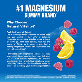 Natural Vitality Gummies Magnésium CALM bouteille ouverte avec gummies