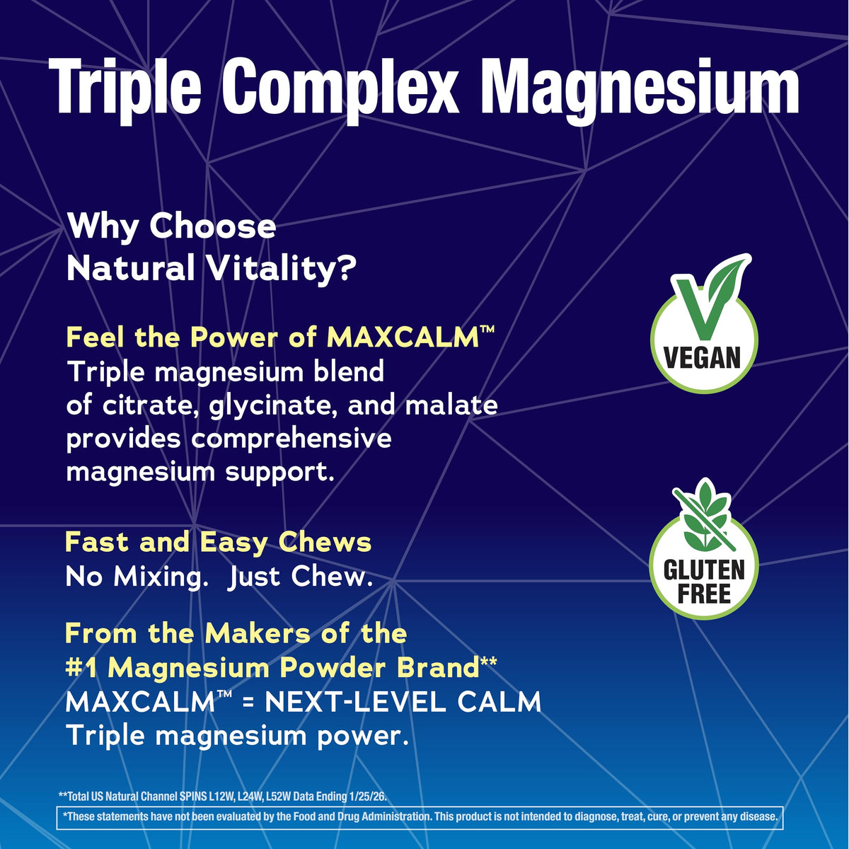Natural Vitality MAXCALM Chews - Emballage et informations nutritionnelles