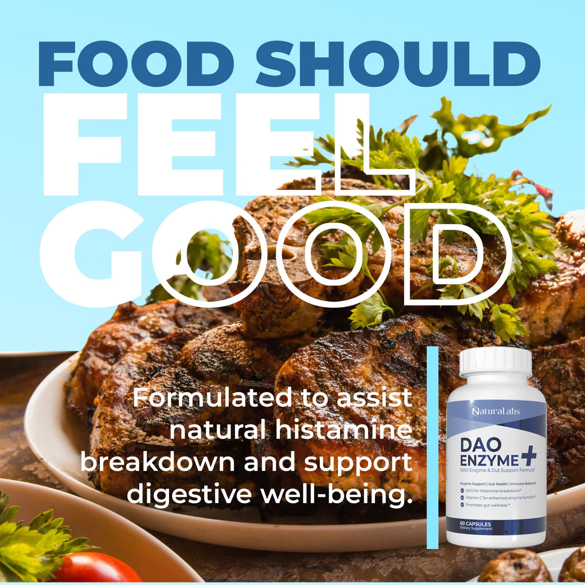 NATURALABS DAO Enzyme flacon ouvert avec capsules