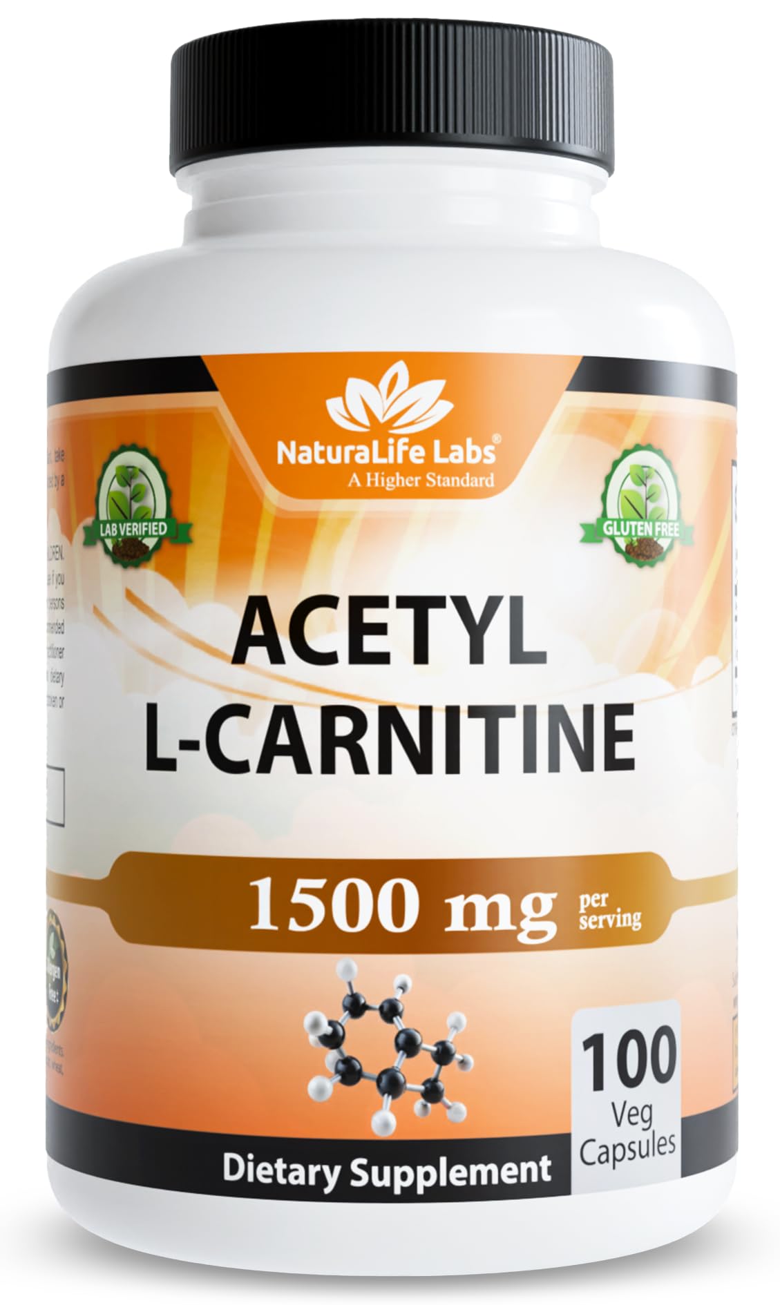 NaturaLife Labs Acetyl L-Carnitine 1500 mg capsules front view