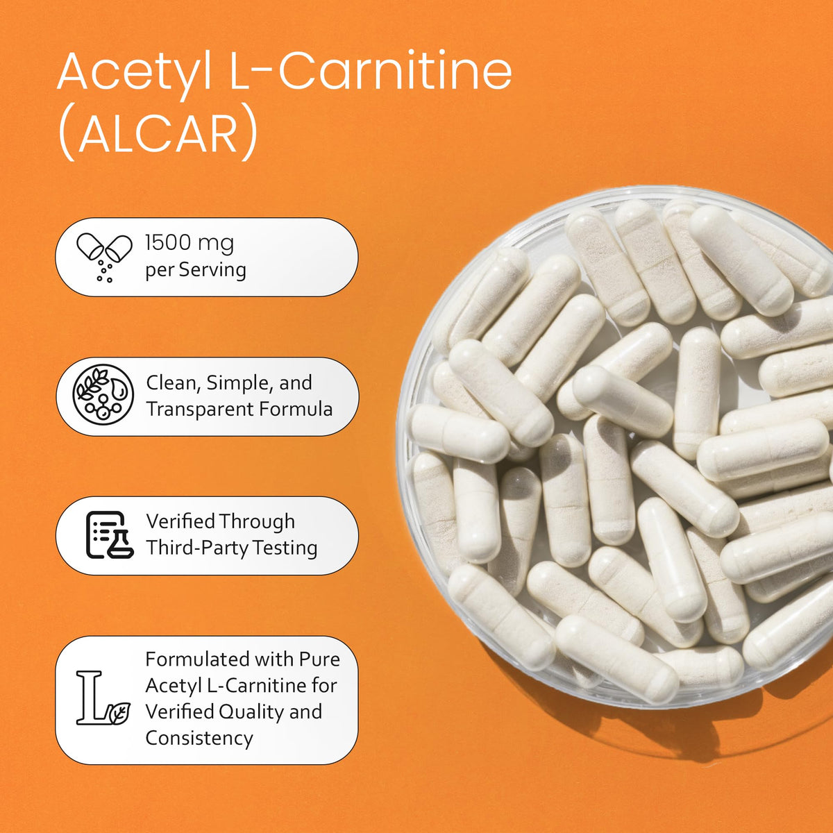 NaturaLife Labs Acetyl L-Carnitine 1500 mg capsules on a table