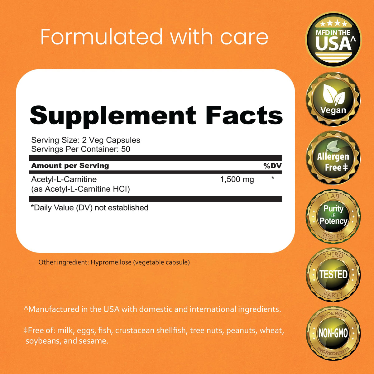NaturaLife Labs Acetyl L-Carnitine 1500 mg capsules side view
