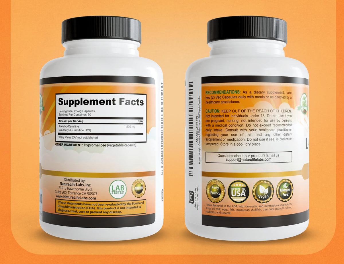 NaturaLife Labs Acétyl L-Carnitine capsules on a fitness mat