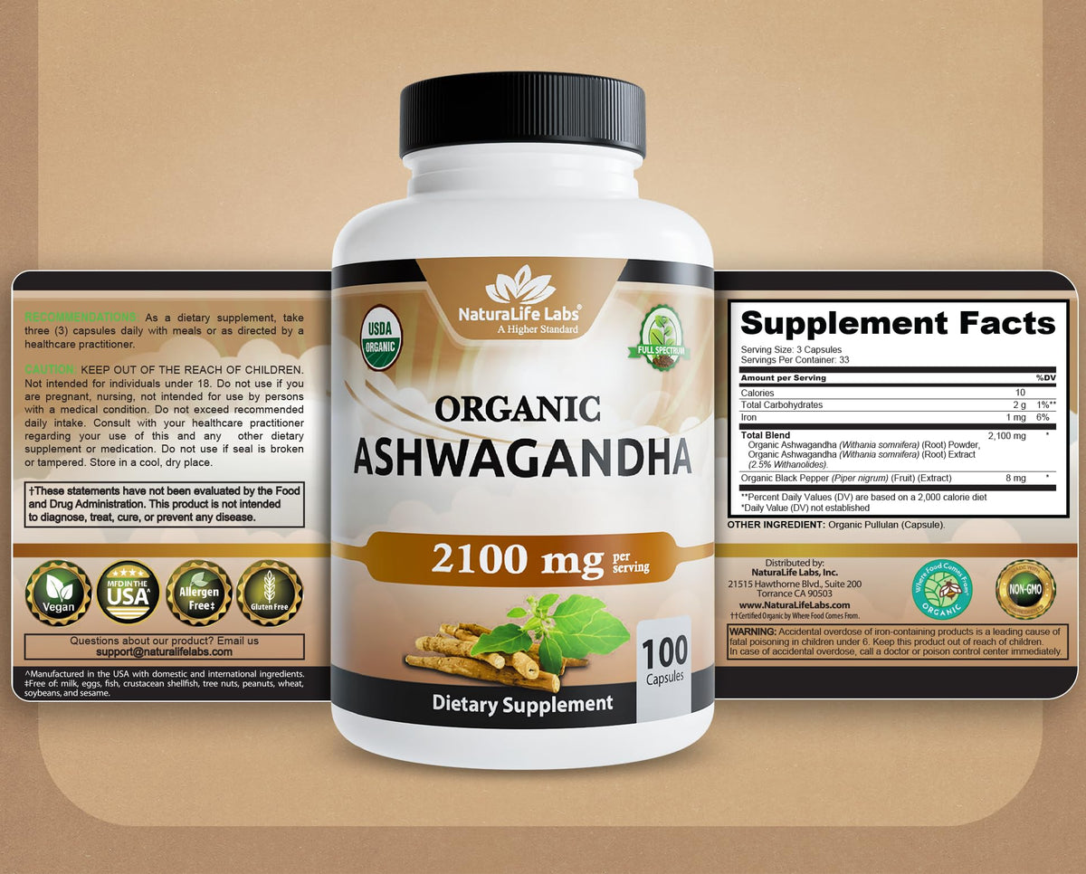 NaturaLife Labs Ashwagandha Bio packaging details
