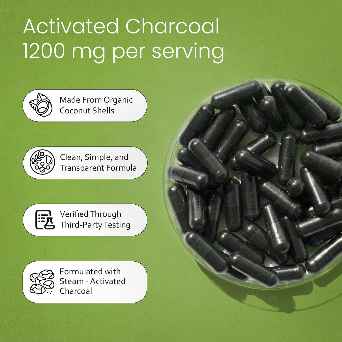 NaturaLife Labs Charbon Actif 100 capsules végétales sur fond blanc