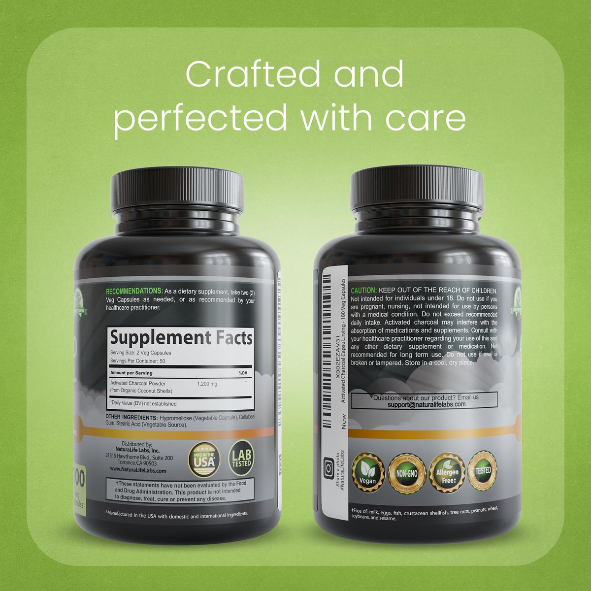 NaturaLife Labs Charbon Actif 1200 mg capsules ouvertes