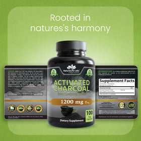 NaturaLife Labs Charbon Actif 1200 mg flacon avec des ingrédients