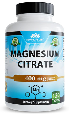 NaturaLife Labs Citrate de Magnésium 120 comprimés flacon vue de face