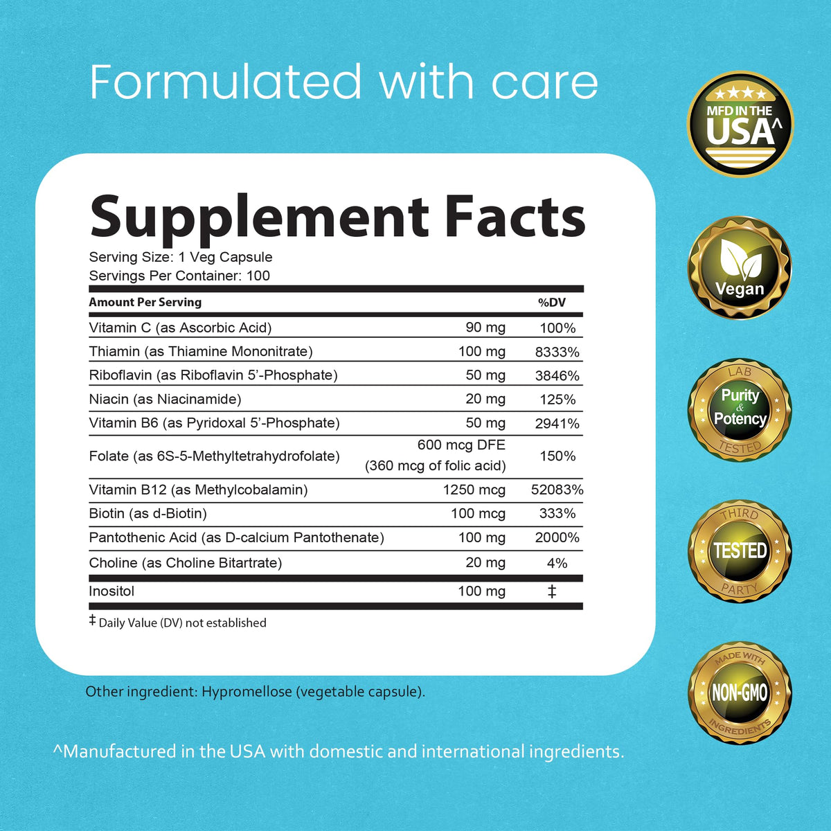 NaturaLife Labs Complexe de Vitamines B 100 capsules avec étiquette