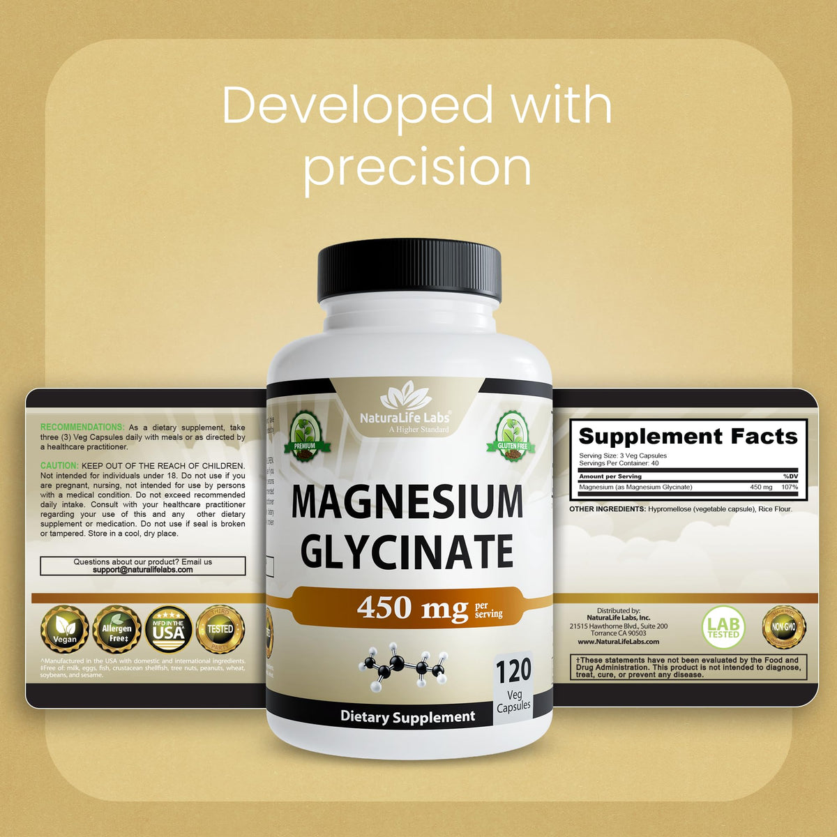 NaturaLife Labs Glycinate de Magnésium 450 mg gélules végétales dans l'emballage
