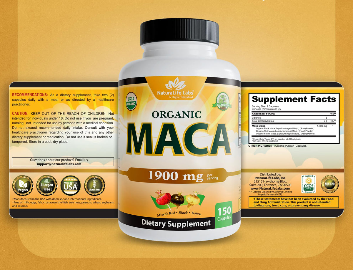 NaturaLife Labs Maca Bio vue de la boîte ouverte