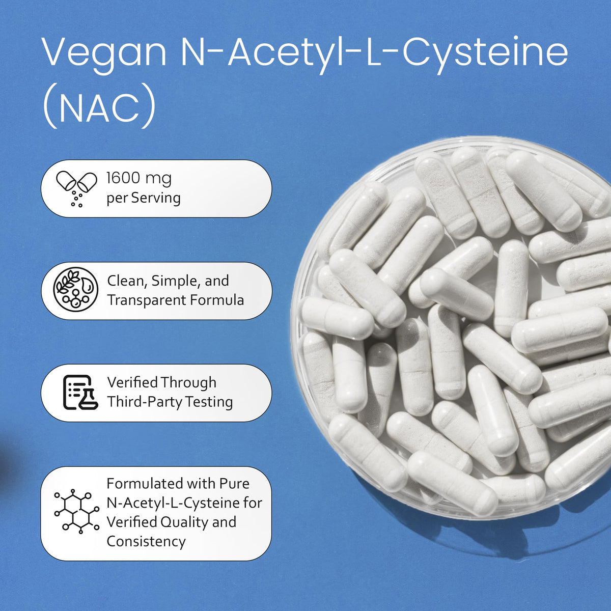 NaturaLife Labs N-Acetyl-L-Cysteine capsules on a wooden table