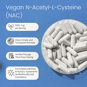 NaturaLife Labs N-Acetyl-L-Cysteine capsules on a wooden table