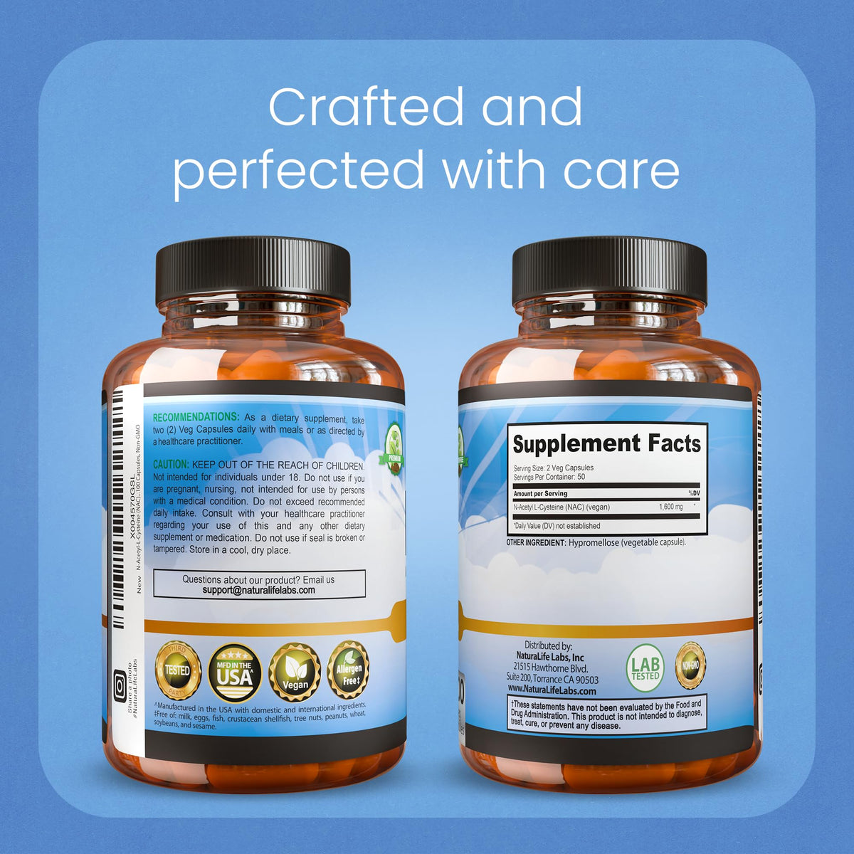 NaturaLife Labs N-Acetyl-L-Cysteine vegan capsules in hand