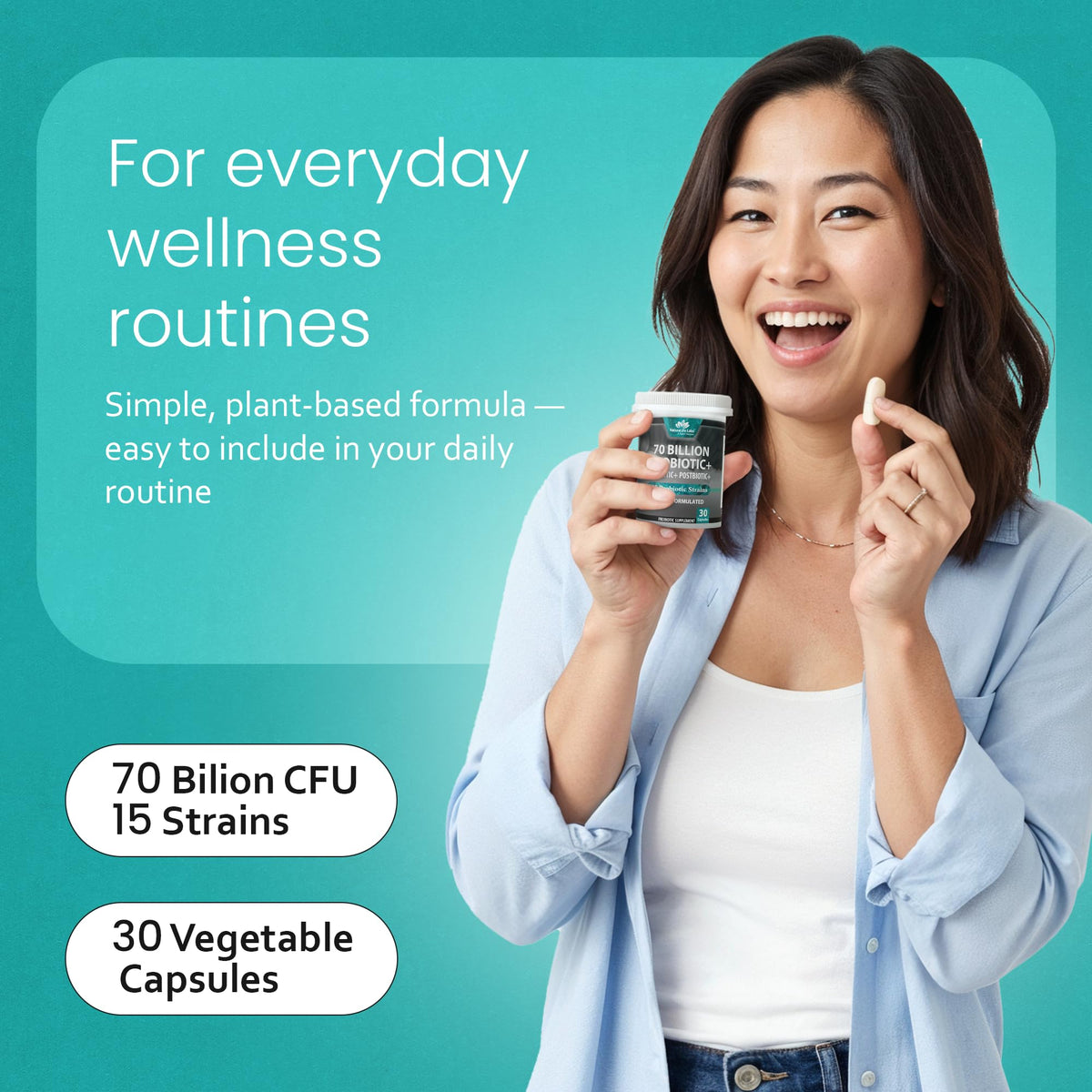NaturaLife Labs Probiotiques 70 Milliards CFU 3-en-1 30 Caps avec d'autres compléments