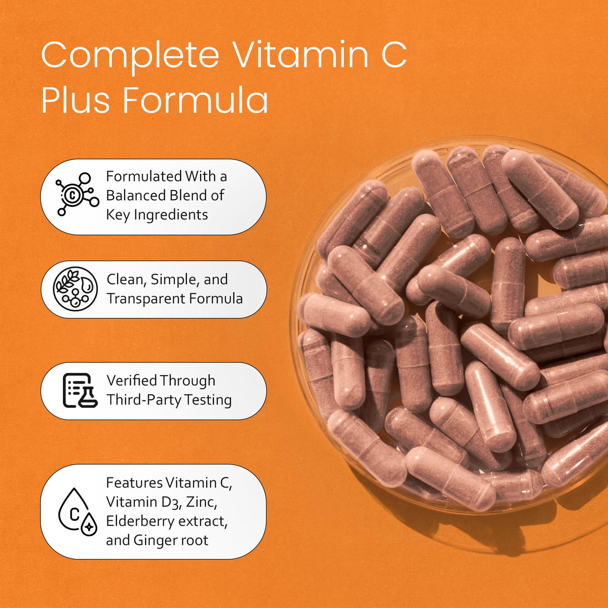 NaturaLife Labs Vitamine C 1700 mg avec ingrédients, sur une table